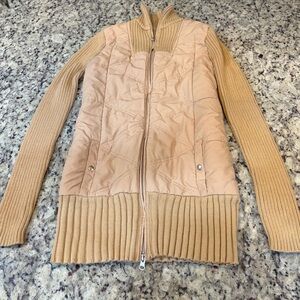 Take Out Tan Puffer Sweater Zip Up Jacket